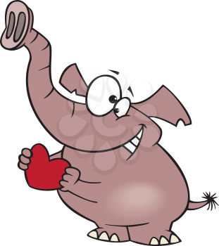 Royalty Free Clipart Image of an Elephant Holding a Heart