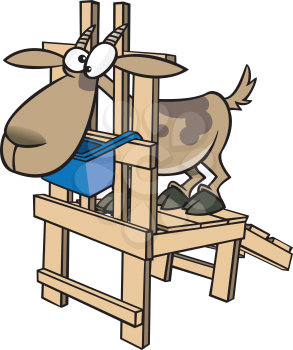 Royalty Free Clipart Image of a Goat on a Milk Stand