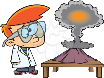 Royalty Free Clipart Image of a Boy Watching an Explosion