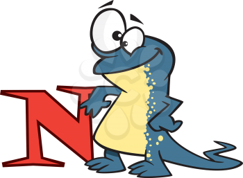 Royalty Free Clipart Image of a Newt Beside the Letter N