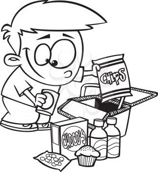 Royalty Free Clipart Image of a Boy Unpacking a Picnic Basket