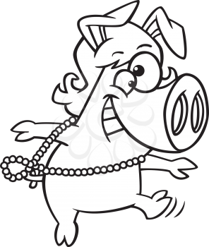 Royalty Free Clipart Image of a Pig Wearing a Wig