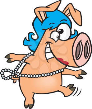 Royalty Free Clipart Image of a Pig Wearing a Wig