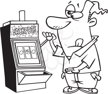 Royalty Free Clipart Image of a Man Playing the Slots