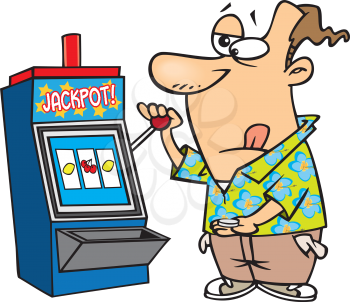 Royalty Free Clipart Image of a Man Playing the Slots