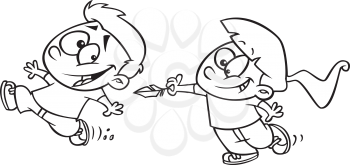 Royalty Free Clipart Image of a Girl Tickling a Boy