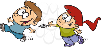 Royalty Free Clipart Image of a Girl Tickling a Boy