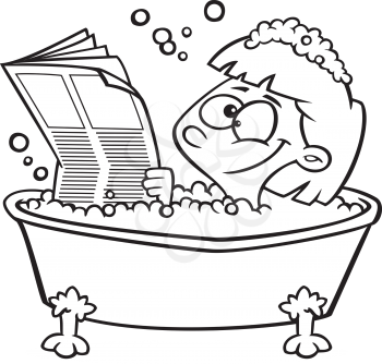 Royalty Free Clipart Image of a Woman Reading the Newspaper in a Bathtub