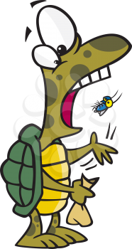 Royalty Free Clipart Image of a Turtle Eating a Bug