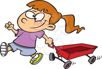 Royalty Free Clipart Image of a Girl Pulling a Wagon