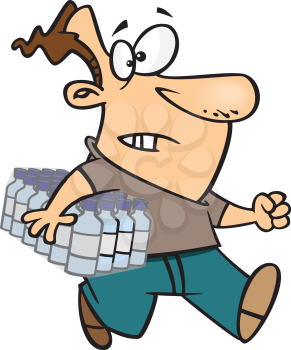 Royalty Free Clipart Image of a Man Carrying a Case of Water