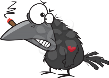 Royalty Free Clipart Image of a Crow Smoking a Cigar