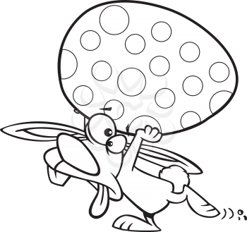 Royalty Free Clipart Image of a Bunny Carrying a Big Easter Egg