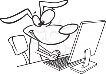 Royalty Free Clipart Image of a Dog at a Computer