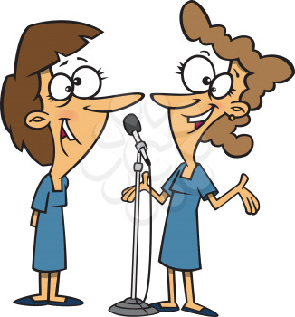 Royalty Free Photo of Two Women at a Microphone