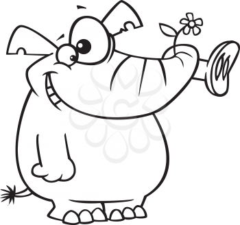 Royalty Free Clipart Image of an Elephant With a Flower in Its Trunk
