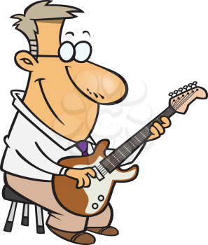 Royalty Free Clipart Image of an Older Man Playing an Electric Guitar