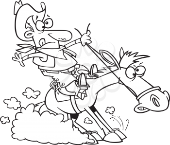 Royalty Free Clipart Image of a Cowboy on a Horse That's Stopping Fast