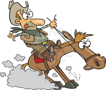 Royalty Free Clipart Image of a Cowboy on a Horse That's Stopping
