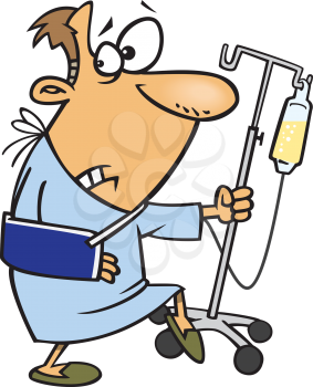 Royalty Free Clipart Image of a Man in the Hospital Looking Sneaky