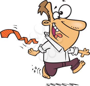 Royalty Free Clipart Image of a Man Running With His Tie Behind Him