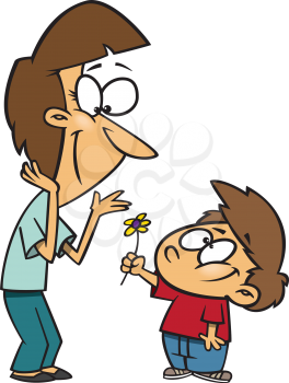 Royalty Free Clipart Image of a Little Boy Giving His Mom a Flower