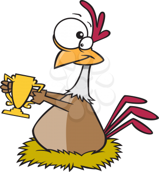 Royalty Free Clipart Image of a Chicken With a Trophy
