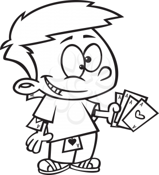 Royalty Free Clipart Image of a Boy Holding Aces