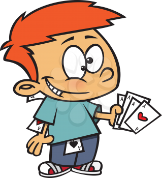Royalty Free Clipart Image of a Boy Holding Aces