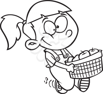 Royalty Free Clipart Image of a Female Carrying a Basket of Apples