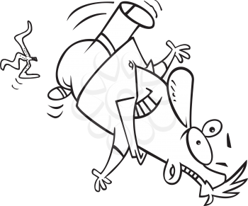 Royalty Free Clipart Image of a Male Slipping on a Banana Peel 