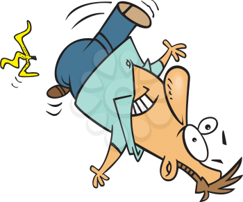 Royalty Free Clipart Image of a Male Slipping on a Banana Peel 