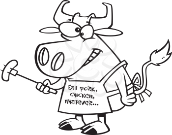 Royalty Free Clipart Image of a Bull Cooking Hotdogs 