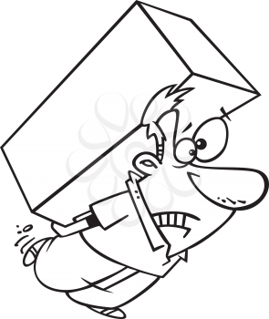 Royalty Free Clipart Image of a Man Carrying a Heavy Box