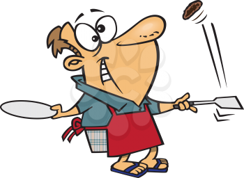 Royalty Free Clipart Image of a Male Flipping a Burger 