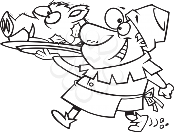 Royalty Free Clipart Image of a Man Carrying a Boar's Head on a Platter 