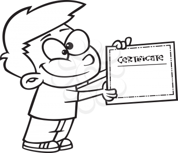 Royalty Free Clipart Image of a Child Handing out a Certificate