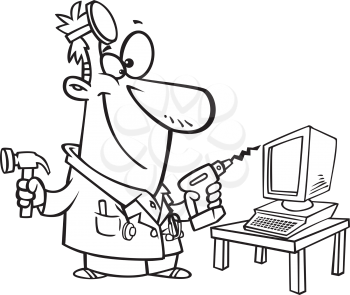 Royalty Free Clipart Image of a Computer Repairman 