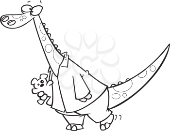 Royalty Free Clipart Image of a Dinosaur in Pajamas 