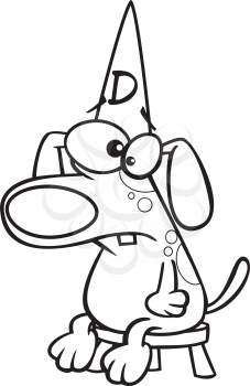 Royalty Free Clipart Image of a Dumb dog Sitting on a Stool 