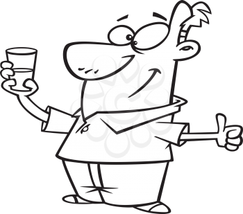 Royalty Free Clipart Image of a Man Holding a Half Cup of Water