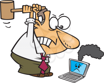 Royalty Free Clipart Image of a Male Smashing a Laptop