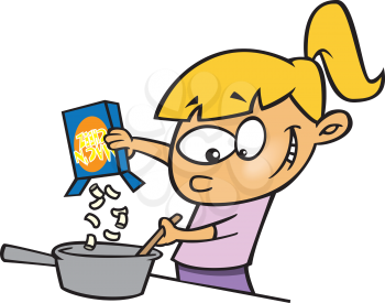 Royalty Free Clipart Image of a Girl Making Macaroni