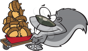 Royalty Free Clipart Image of a Squirrel Collecting Acorns