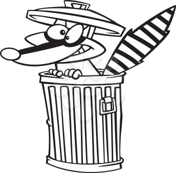 Royalty Free Clipart Image of a Raccoon in a Trashcan 