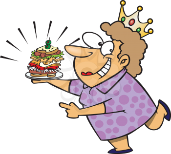 Royalty Free Clipart Image of a Woman Carrying a Sandwich