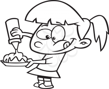 Royalty Free Clipart Image of a Girl Poring Syrup 