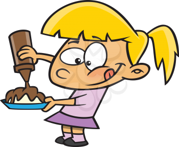 Royalty Free Clipart Image of a Girl Pouring Syrup 