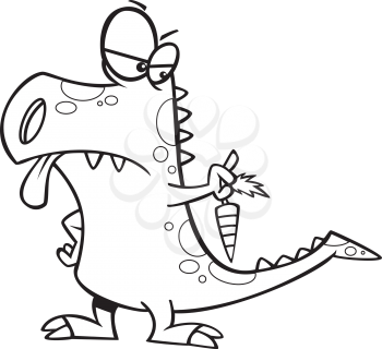 Royalty Free Clipart Image of a Dinosaur that doesn't like Carrots