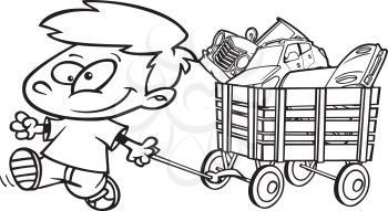 Royalty Free Clipart Image of a Boy Pulling a Wagon